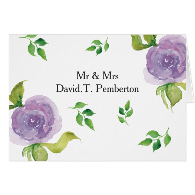Purple Modern floral Wedding Place Cards (Front Horizontal)