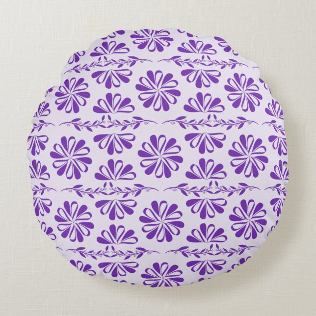 Purple Modern Flower Elegance Round Pillow (Front)