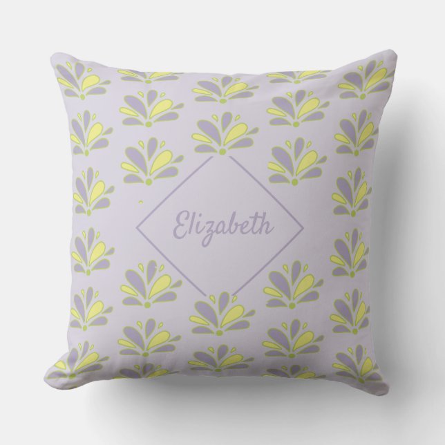 Purple Modern Flower Monogram Throw Pillow (Front)