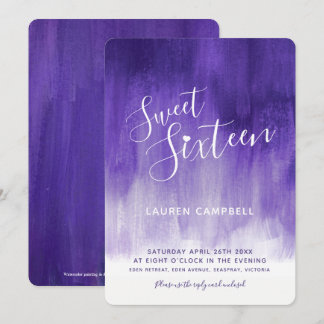 Purple modern graded art sweet sixteen invitations