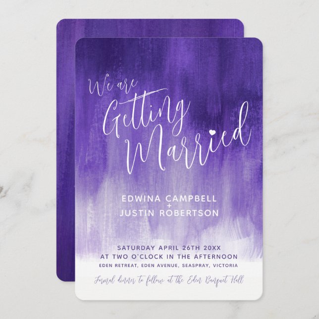 Purple modern graded art wedding invites (Front/Back)