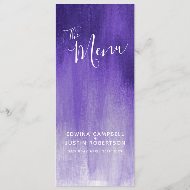Purple modern graded art wedding menu (Front)