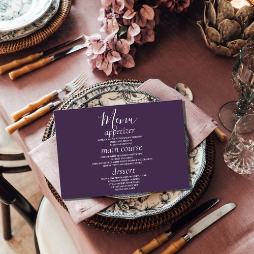 Purple Modern Greenery Wedding Table Menu Cards