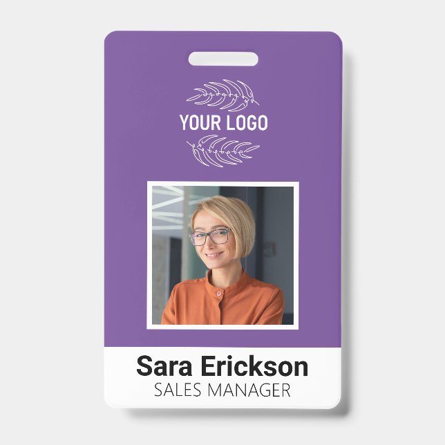 Purple Modern ID Card Business Employee Bar Code Badge (Front)