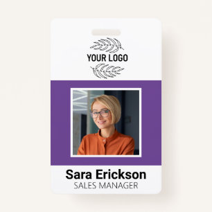 Purple Modern ID Card Business Employee QR Badge