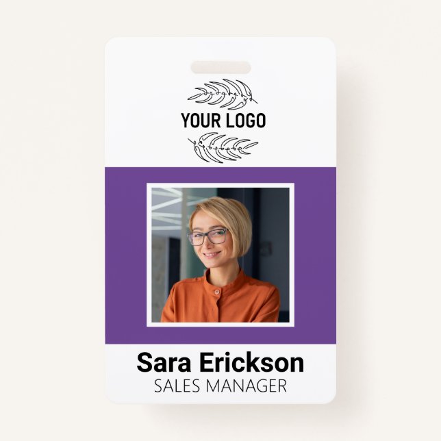 Purple Modern ID Card Business Employee QR Badge (Front)