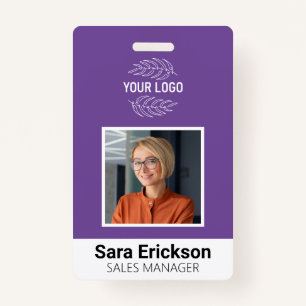 Purple Modern ID Card Business Employee QR Badge