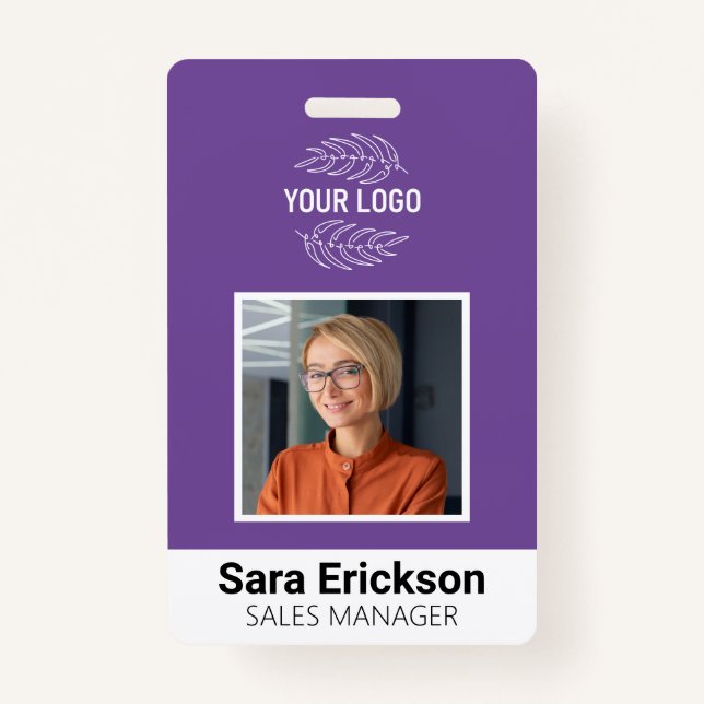 Purple Modern ID Card Business Employee QR Badge (Front)
