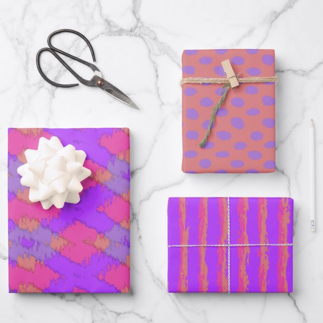 Purple Modern Ikat Pattern Wrapping Paper Sheets (Front)
