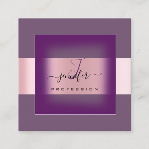 Purple Modern Makeup Monogram Name Social Rose Square Business Card