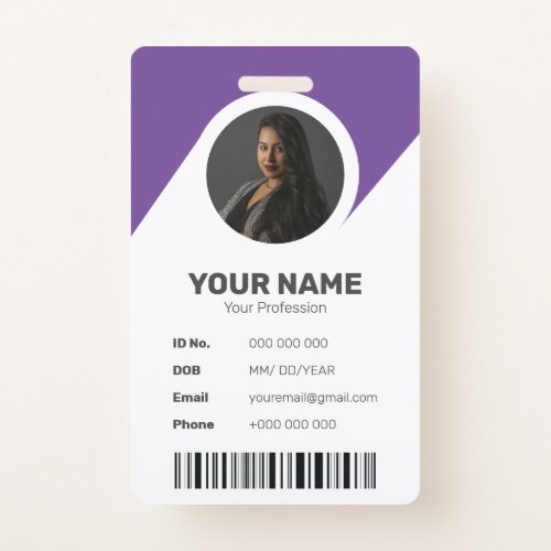 Purple Modern Minimal ID Barcode Employee Photo Badge