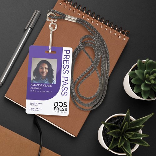 Purple Modern  Minimal Press Pass Photo ID Badge