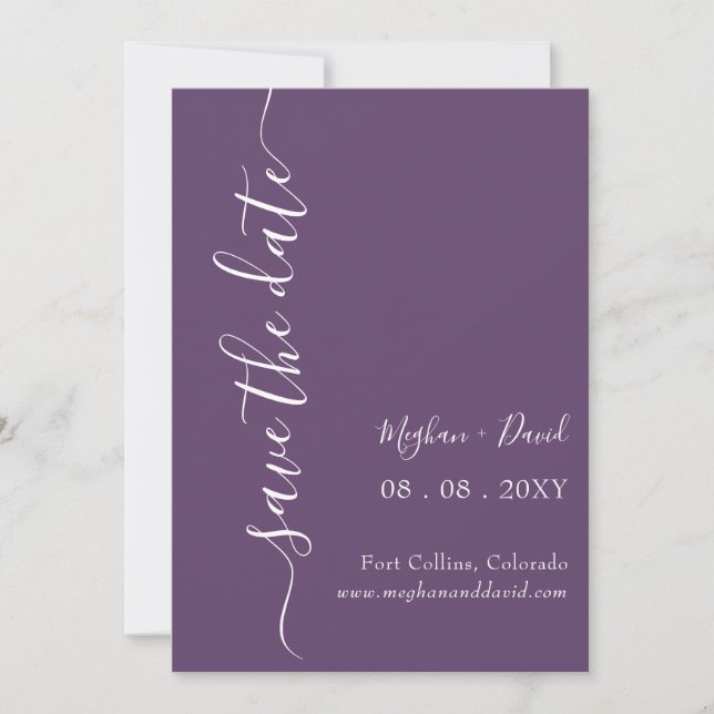 Purple Modern Minimal Simple Elegant  Save The Date (Front)
