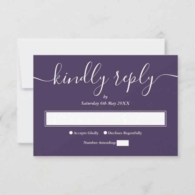 Purple Modern Minimalist Elegant Script RSVP Card (Front)