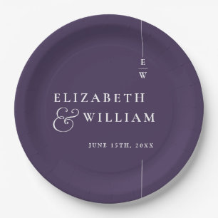 Purple Modern Minimalist Monogram Wedding Paper Plates