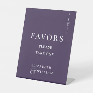 Purple Modern Monogram Favors Wedding Pedestal Sign
