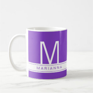 Purple Modern Monogram Simple Name Initial Coffee Mug