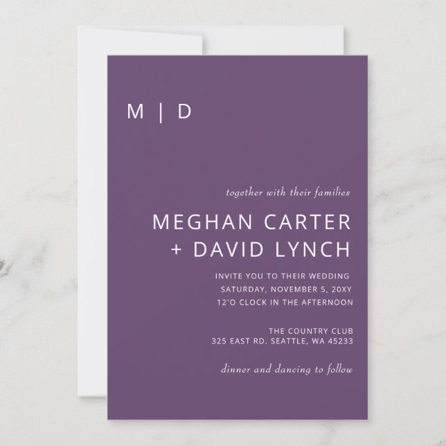 Purple Modern Monogram Wedding Invitation (Front)