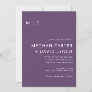 Purple Modern Monogram Wedding Invitation