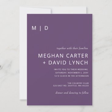 Purple Modern Monogram Wedding Invitation