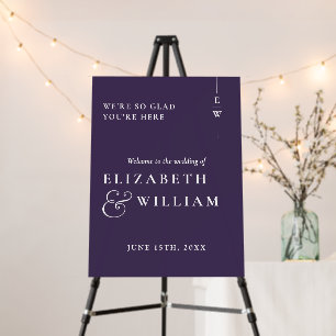Purple Modern Monogram Wedding Welcome Sign