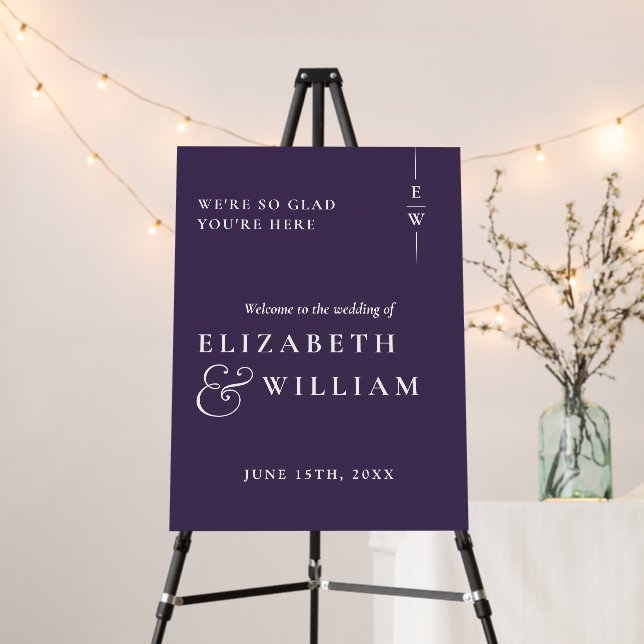 Purple Modern Monogram Wedding Welcome Sign (In Situ (Stand))