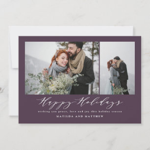 purple modern photo collage christmas script holiday card