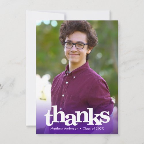 Purple modern photo graduation bold typography thank you card