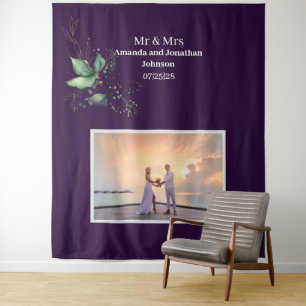 Purple Modern Photo Greenery Wedding Backdrop