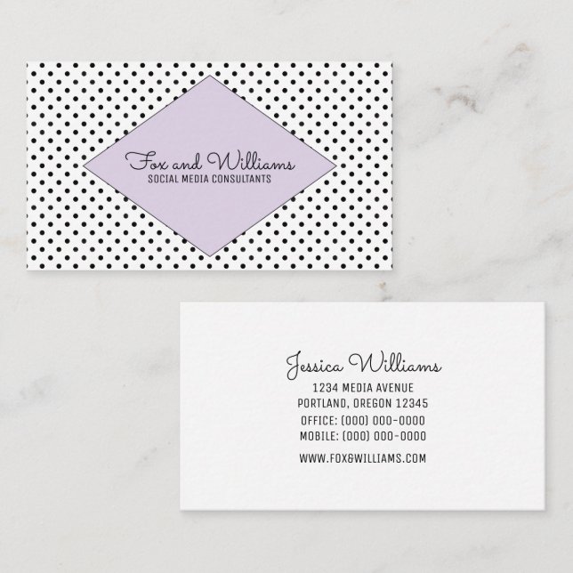 Purple Modern Polka Dots Business Card (Front/Back)