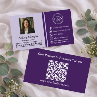 Purple Modern Professional Custom Photo & QR Code Business Card