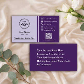 Purple Modern Professional Custom QR Code Classic  Business Card