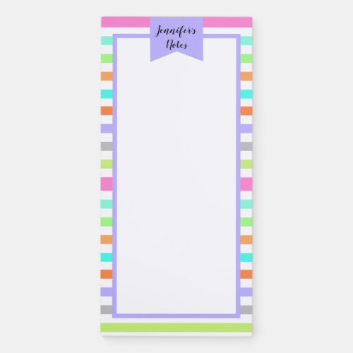 Purple Modern Rainbow Stripes Kids Personalized Magnetic Notepad