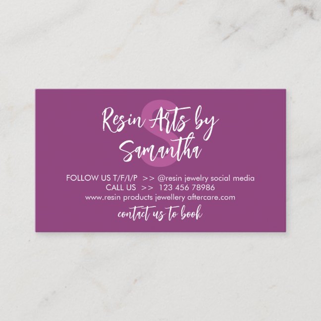 Purple Modern Resin Product Care Guide Business Card