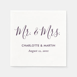 Purple Modern Script Mr. and Mrs. Wedding Napkins