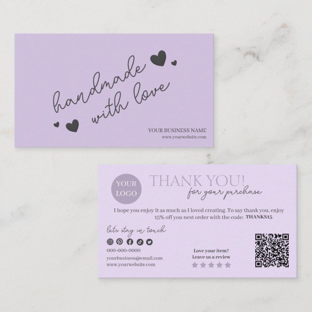 Purple Modern Script QR Code, Thank You Candle Business Card (Front/Back)