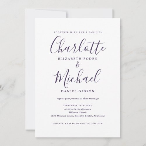 Purple Modern Script QR Code Wedding Invitation