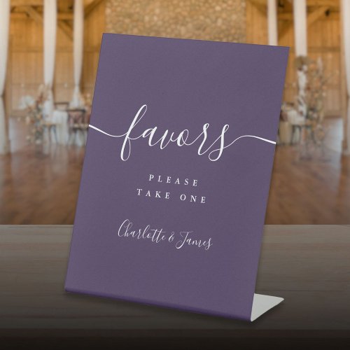 Purple Modern Script Wedding Favors Table Pedestal Sign