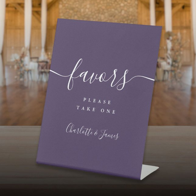 Purple Modern Script Wedding Favors Table Pedestal Sign (Purple Modern Script Wedding Favours Table Pedestal Sign)