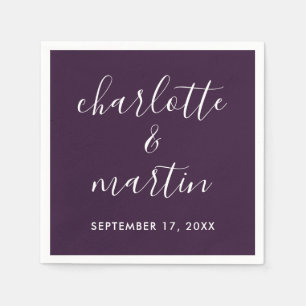Purple Modern Script Wedding Napkins
