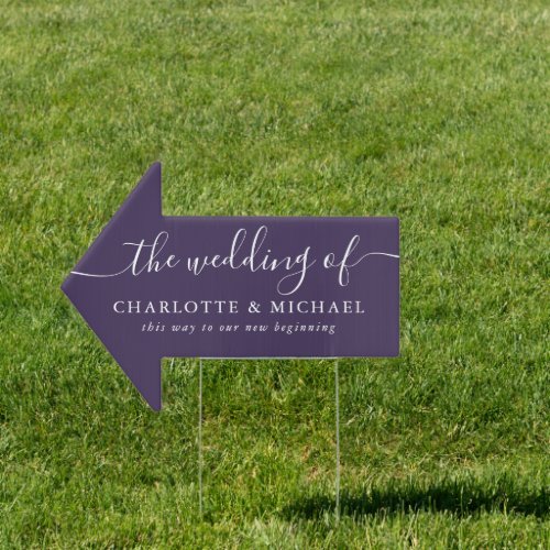 Purple Modern Script Wedding This Way Arrow Sign