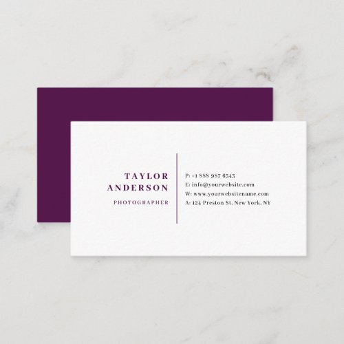 Purple Modern Serif Typography Minimalist Business Card