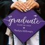 Purple Modern Simple Elegant Script Hearts Name Graduation Cap Topper