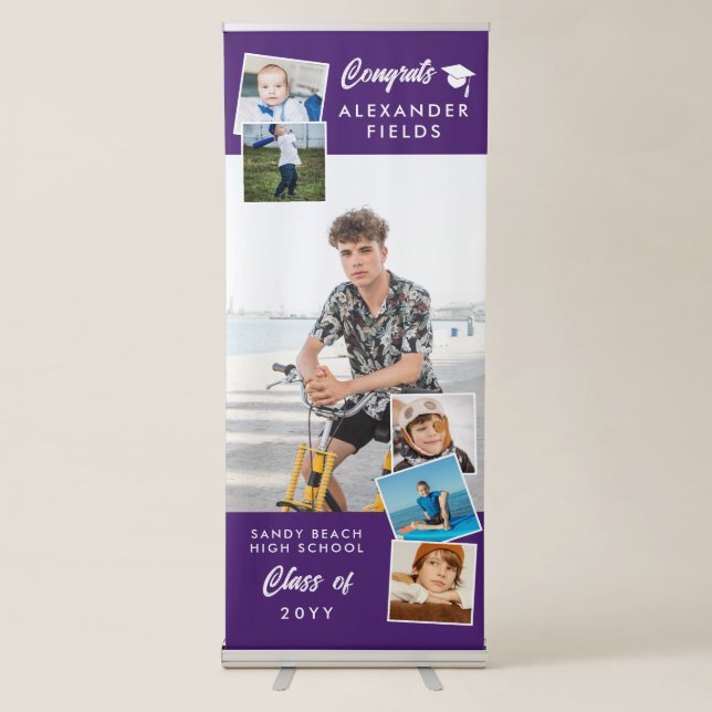 Purple Modern Snapshot Congrats Graduation Retractable Banner (Front)