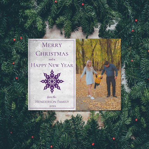 Purple Modern Snowflake Photo Holiday Card