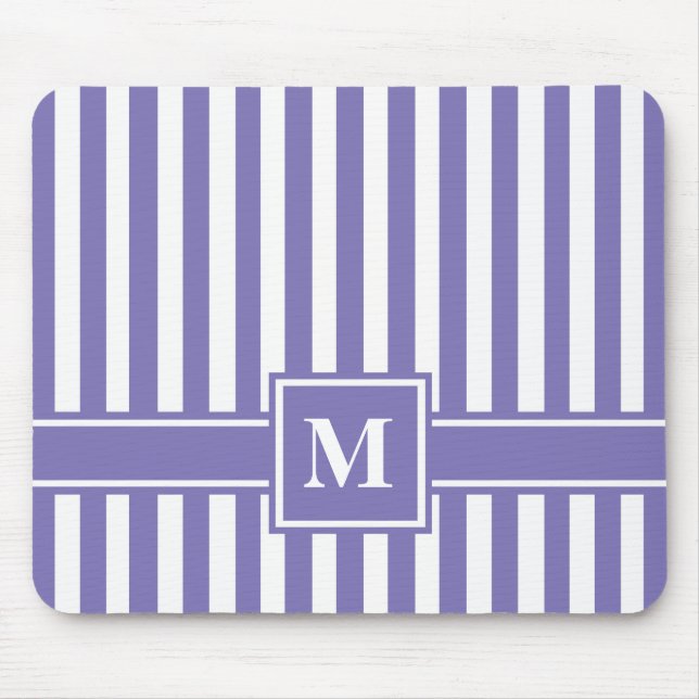 Purple Modern Stripe with Monogram Mouse Pad (Front)
