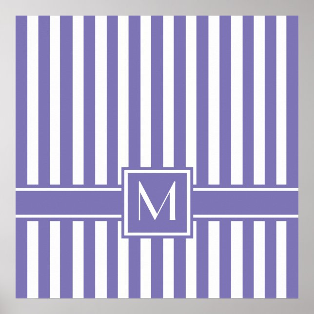 Purple Modern Stripe with Monogram Poster (Front)