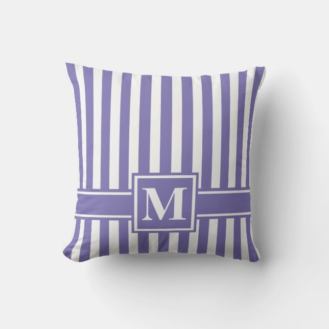 Purple Modern Stripe with Monogram Throw Pillow (Front)
