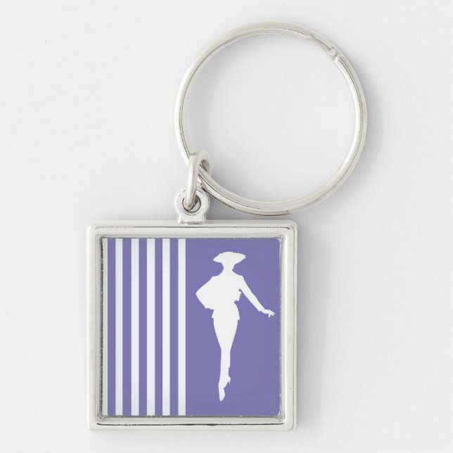 Purple Modern Stripes with Fashion Silhouette Keychain (Front)