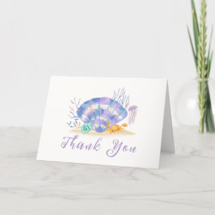 Purple Modern Summer Sea Pearl Girl Baby Shower Letterpress Thank You Card